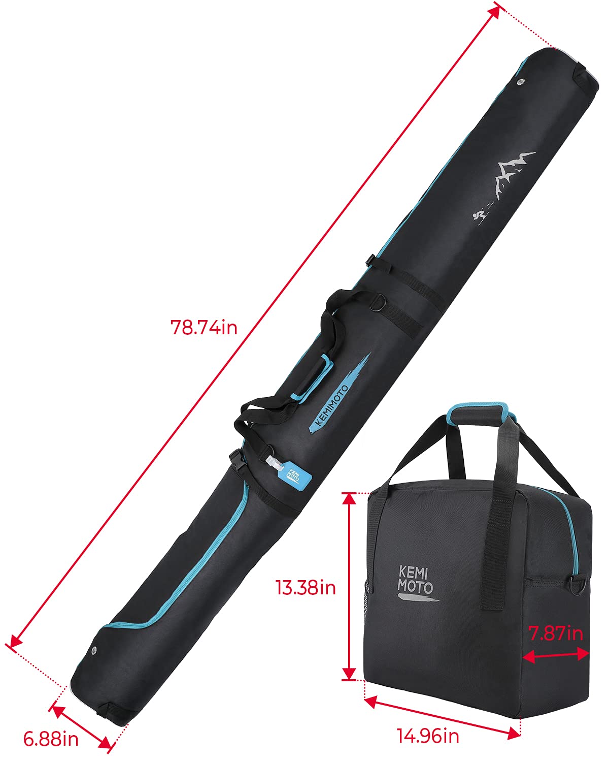 KEMIMOTO sacca sci 200 cm + portascarponi 25 L blu