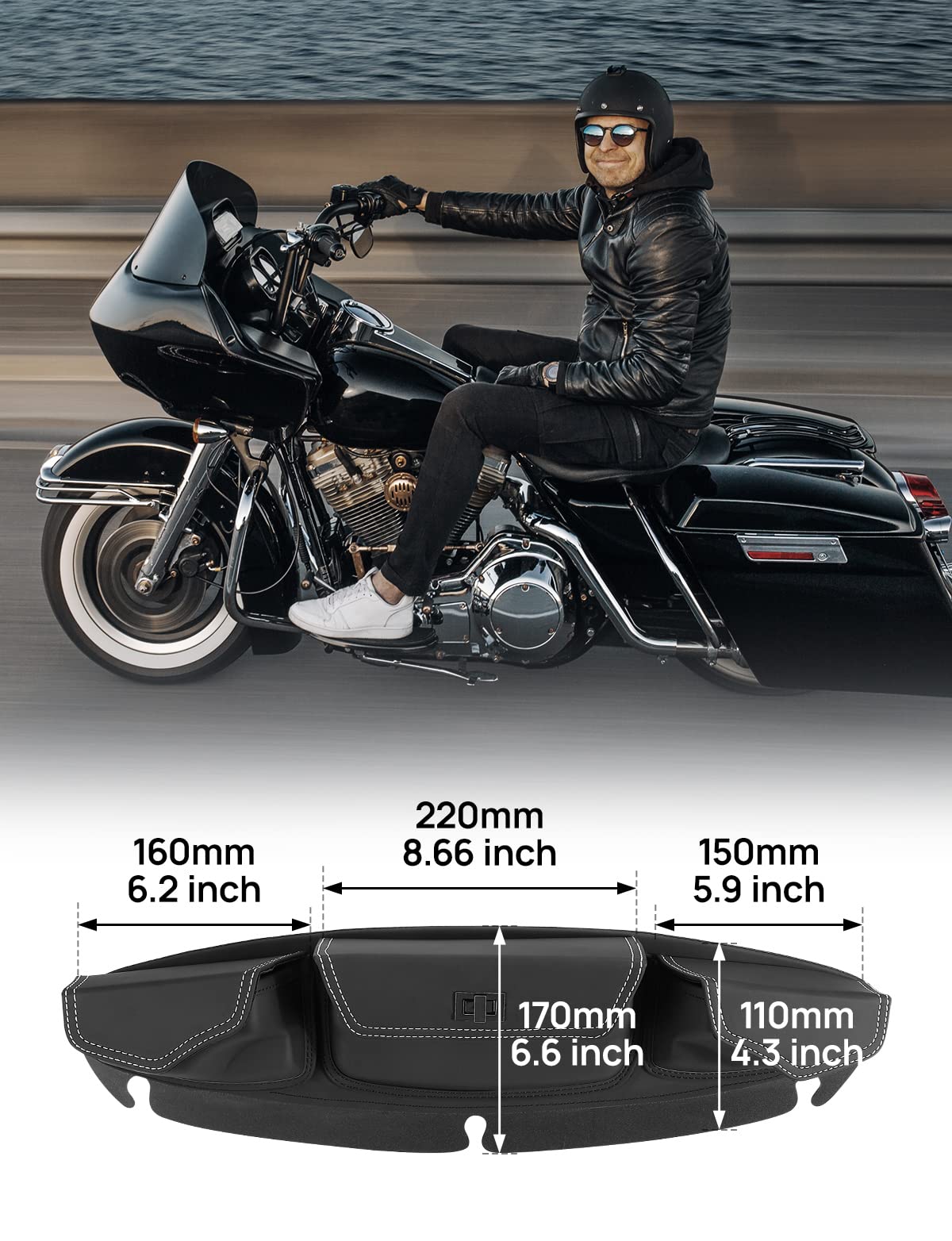 KEMIMOTO Batwing Borsa Parabrezza 3 Tasche in Pelle PU
