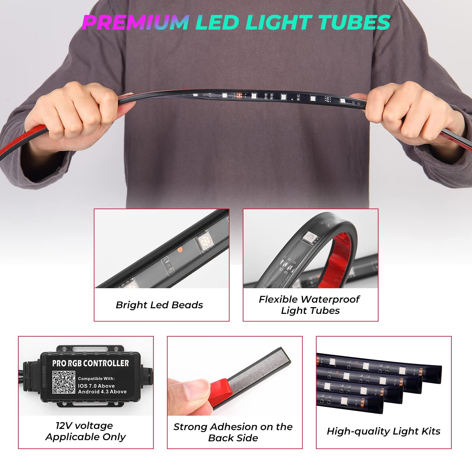 KEMIMOTO Kit Luci LED Sottoscocca Golf Cart 12V 12 Pezzi RGB
