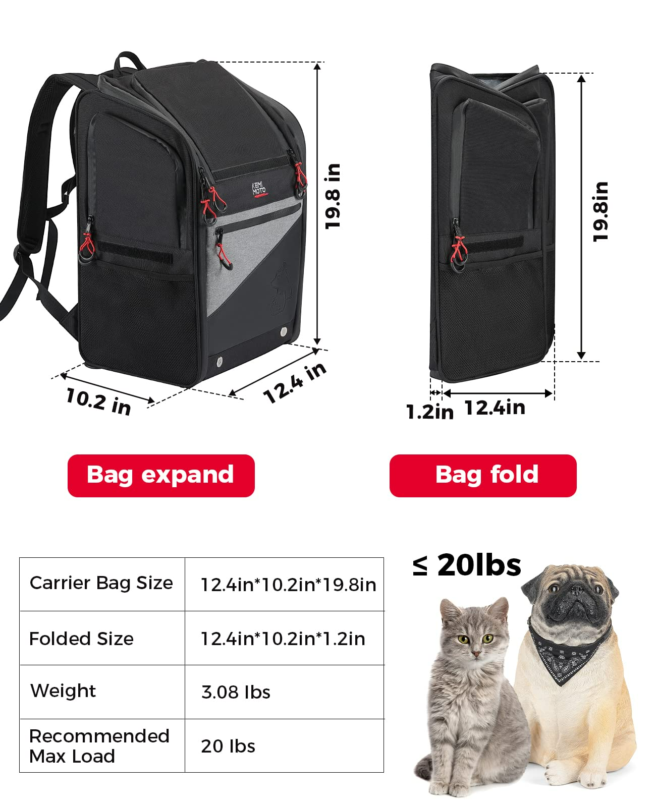 KEMIMOTO F1801-03401BK borsa cane moto 40L nera traspirante