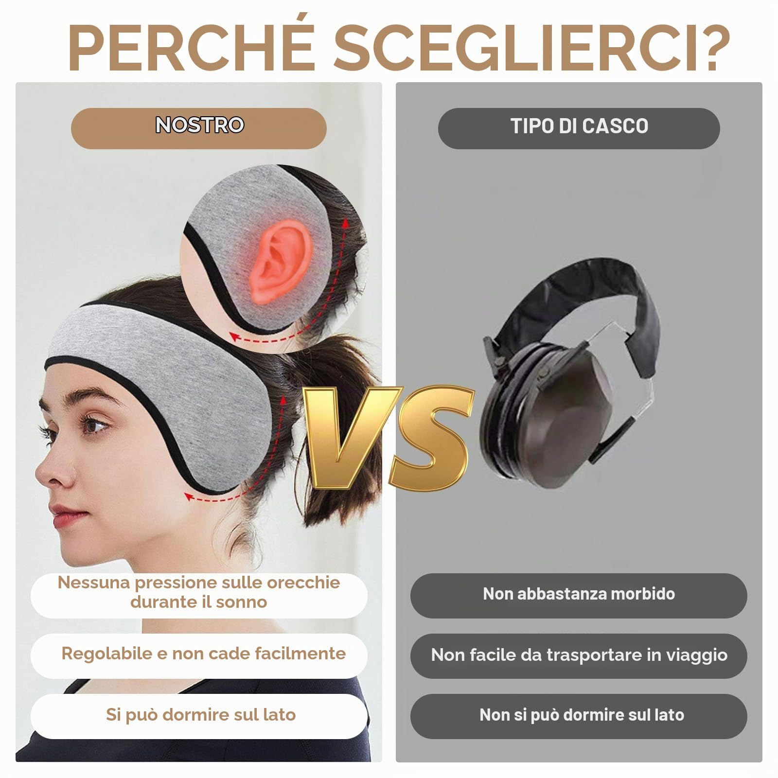 Hapivida Fascia Paraorecchie per Dormire Grigia in Poliestere