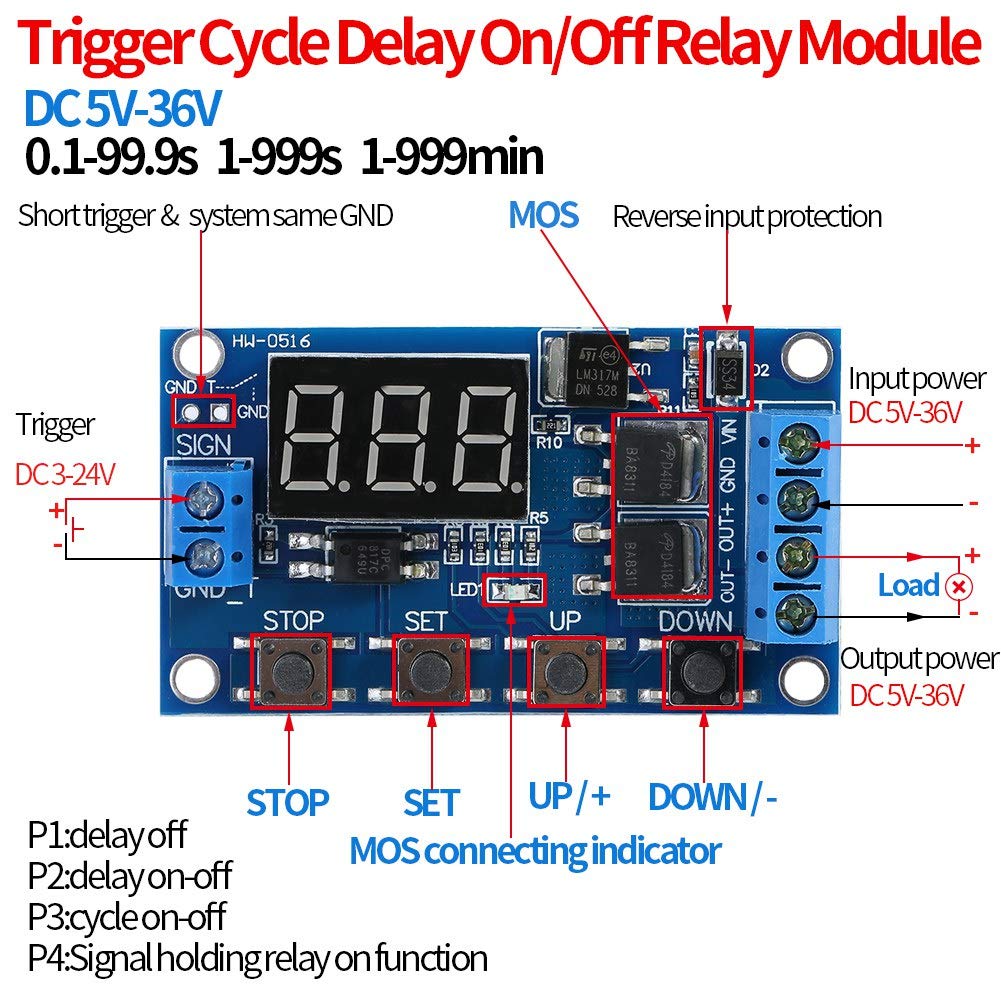 Kuuleyn modulo timer DC 5-36V display LED 15A