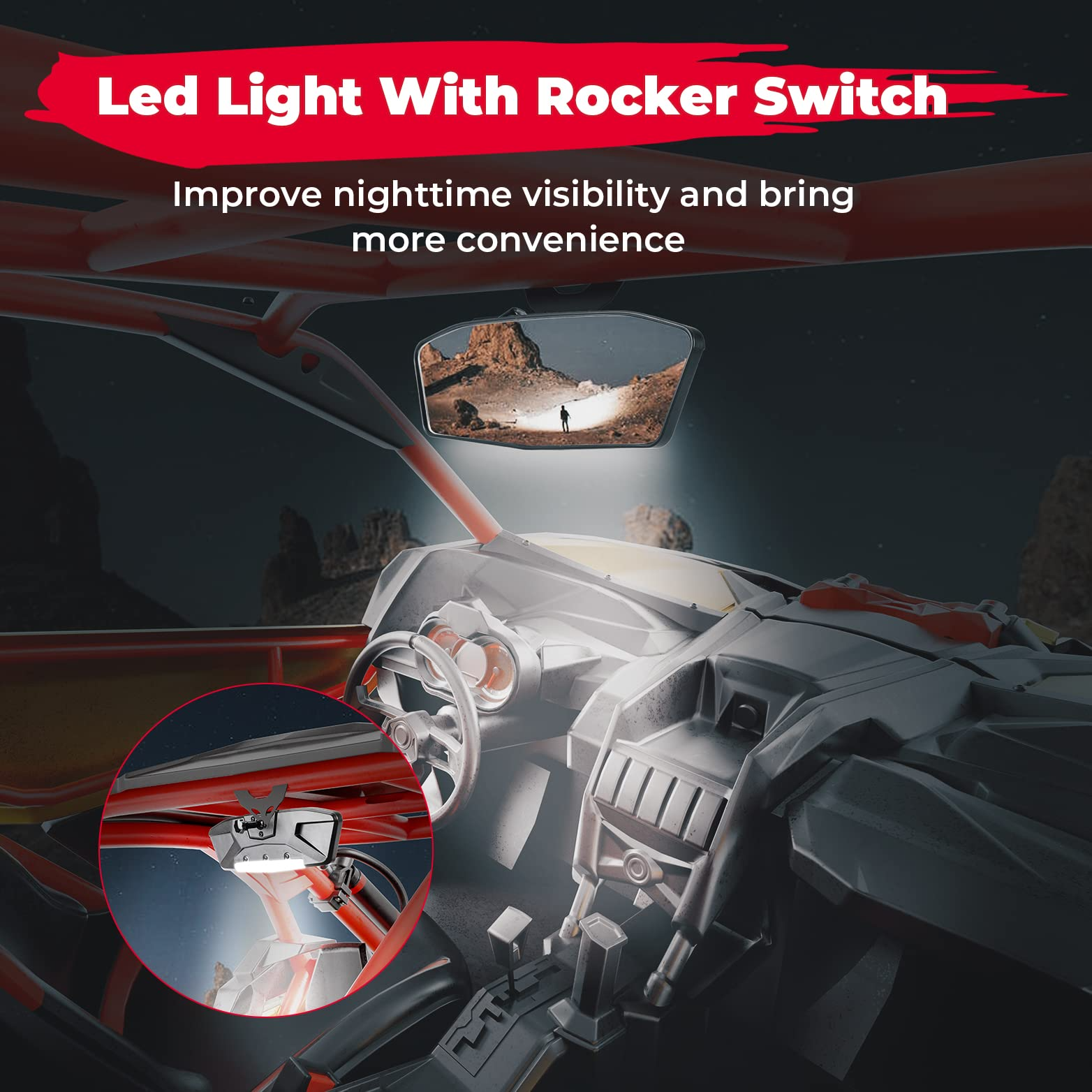 KEMIMOTO Maverick X3 Specchietto Centrale LED 1000 Lumen