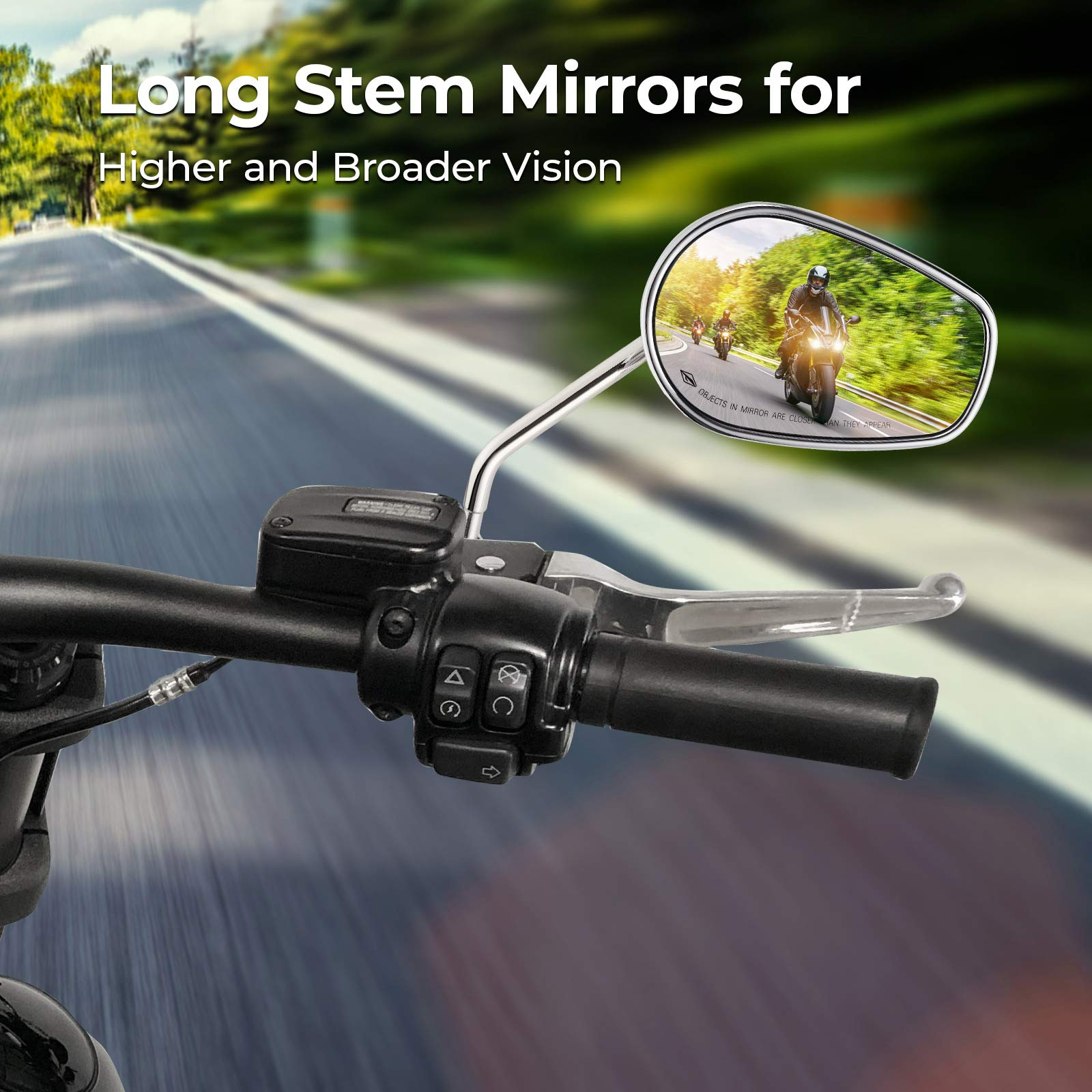 KEMIMOTO specchi Harley M8 neri stelo lungo ovali coppia