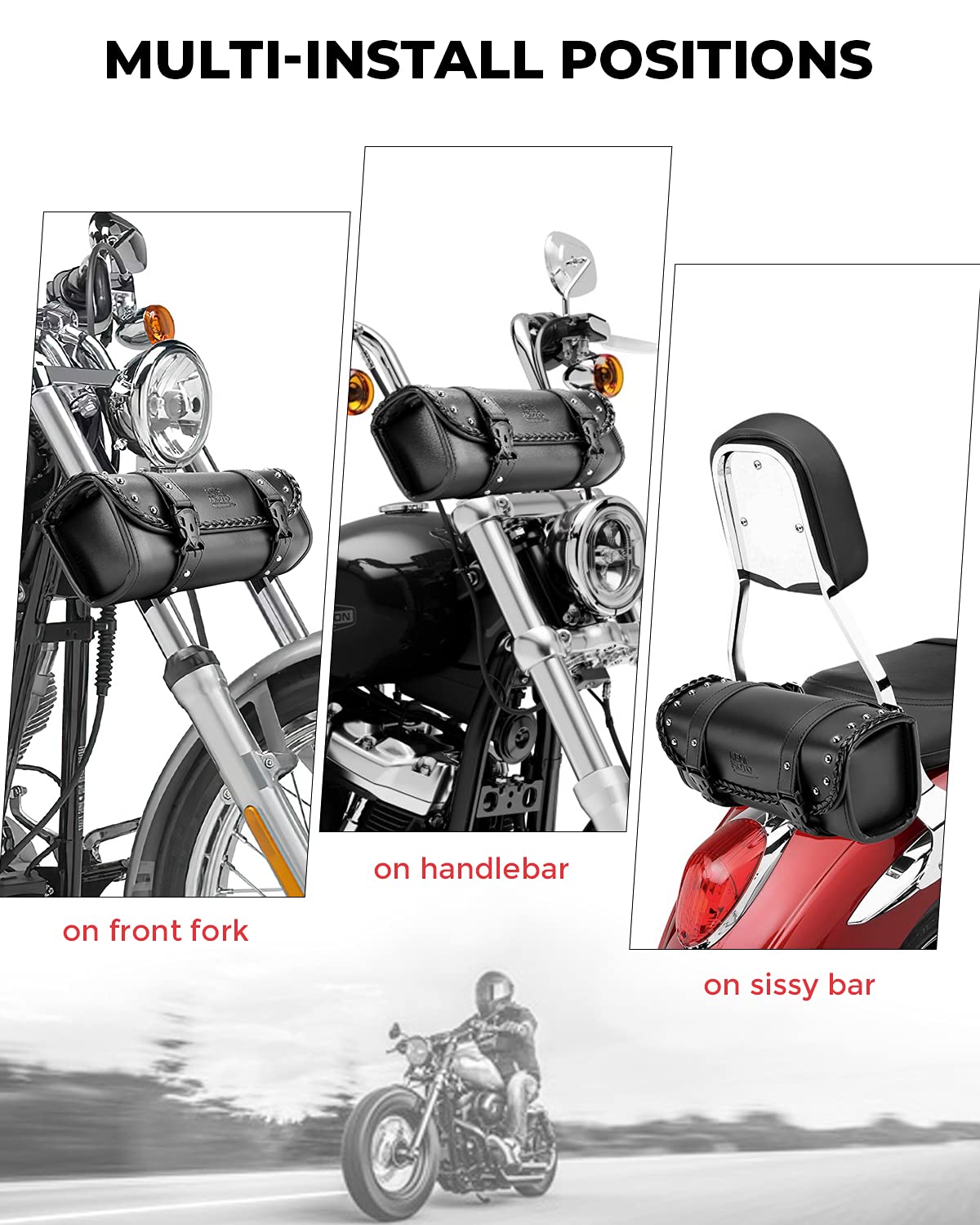 KEMIMOTO borsa forcella moto pelle PU nera