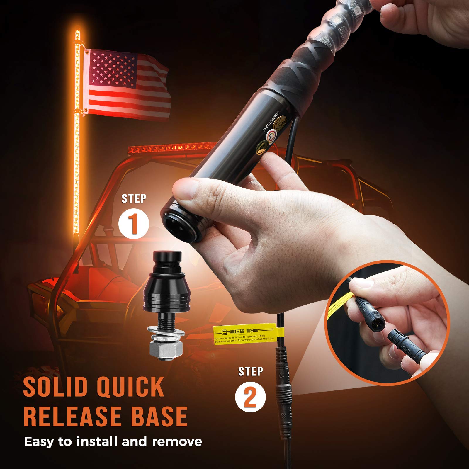 KEMIMOTO Whip Lights UTV LED spirale 2pz 5FT RGB telecomando
