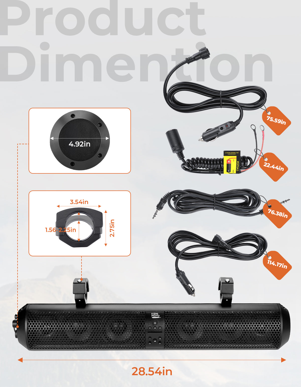 Kemimoto 28 soundbar UTV Bluetooth RGB roll bar 1,5-2,25"
