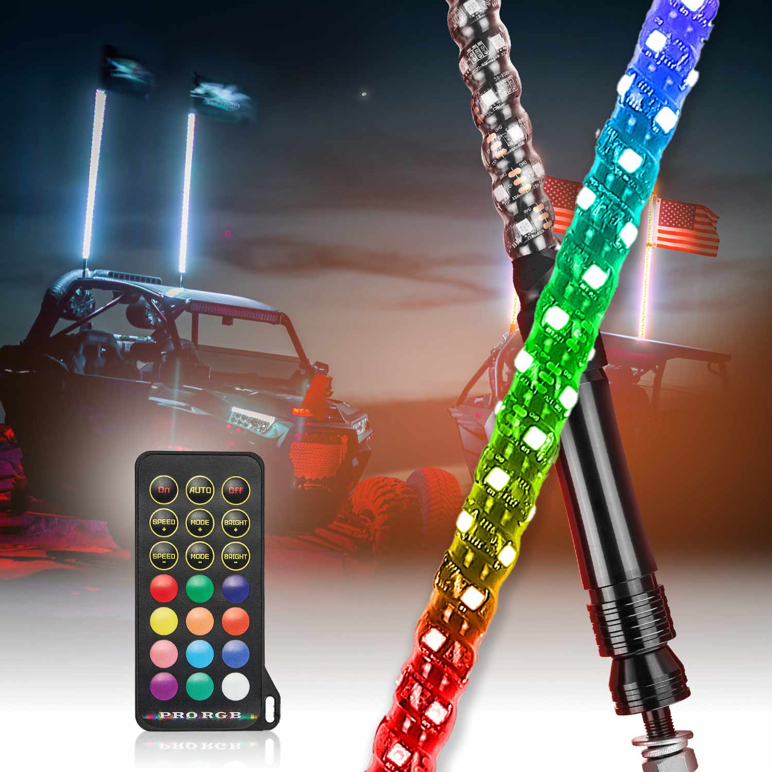 KEMIMOTO Whip Light LED Spirale 2 Pezzi con Bandiera