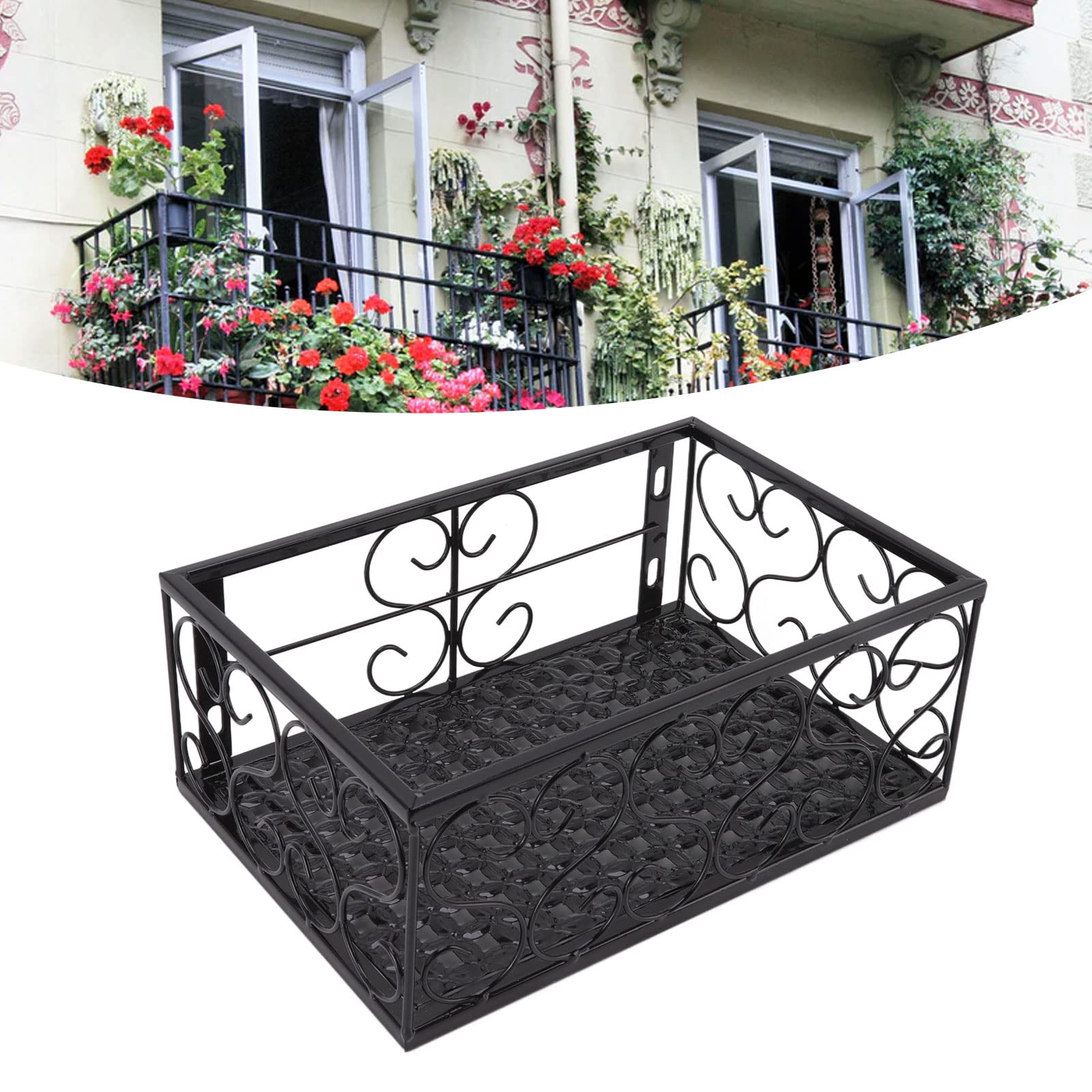 Hapivida cesto fiori ringhiera ferro nero 30 cm 6,5 cm