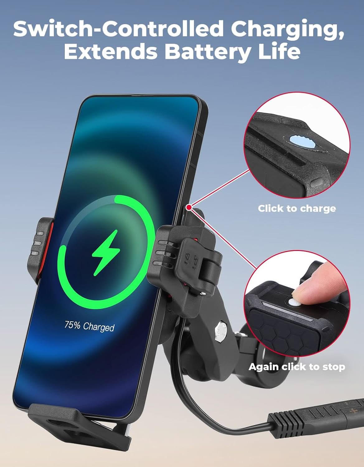 KEMIMOTO Porta Telefono Moto con Ricarica Wireless USB-C IP66