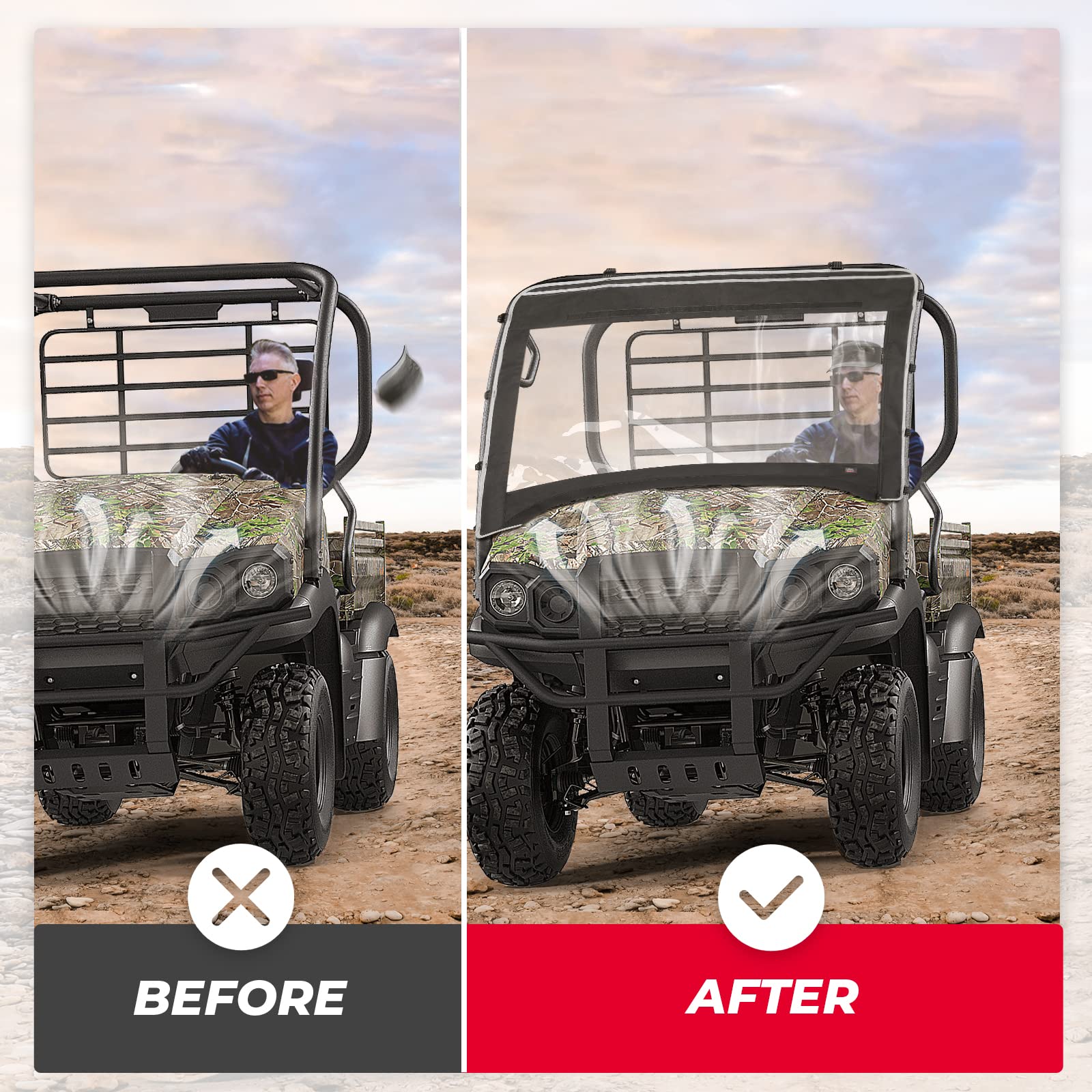 KEMIMOTO Parabrezza Anteriore Kawasaki Mule 610 Tessuto con Cerniera