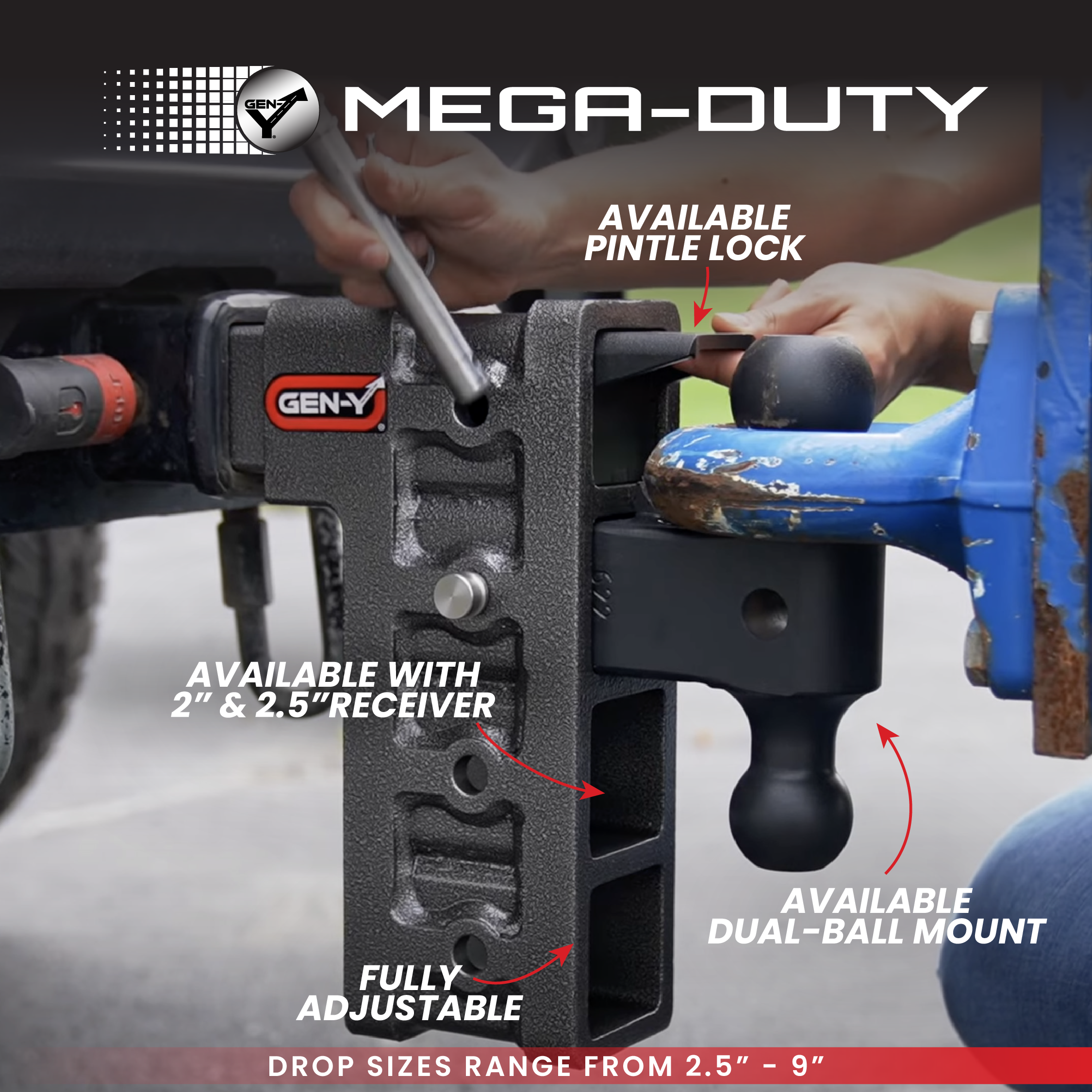 GEN-Y MEGA-DUTY Bolt-On gancio traino regolabile 2" 16K