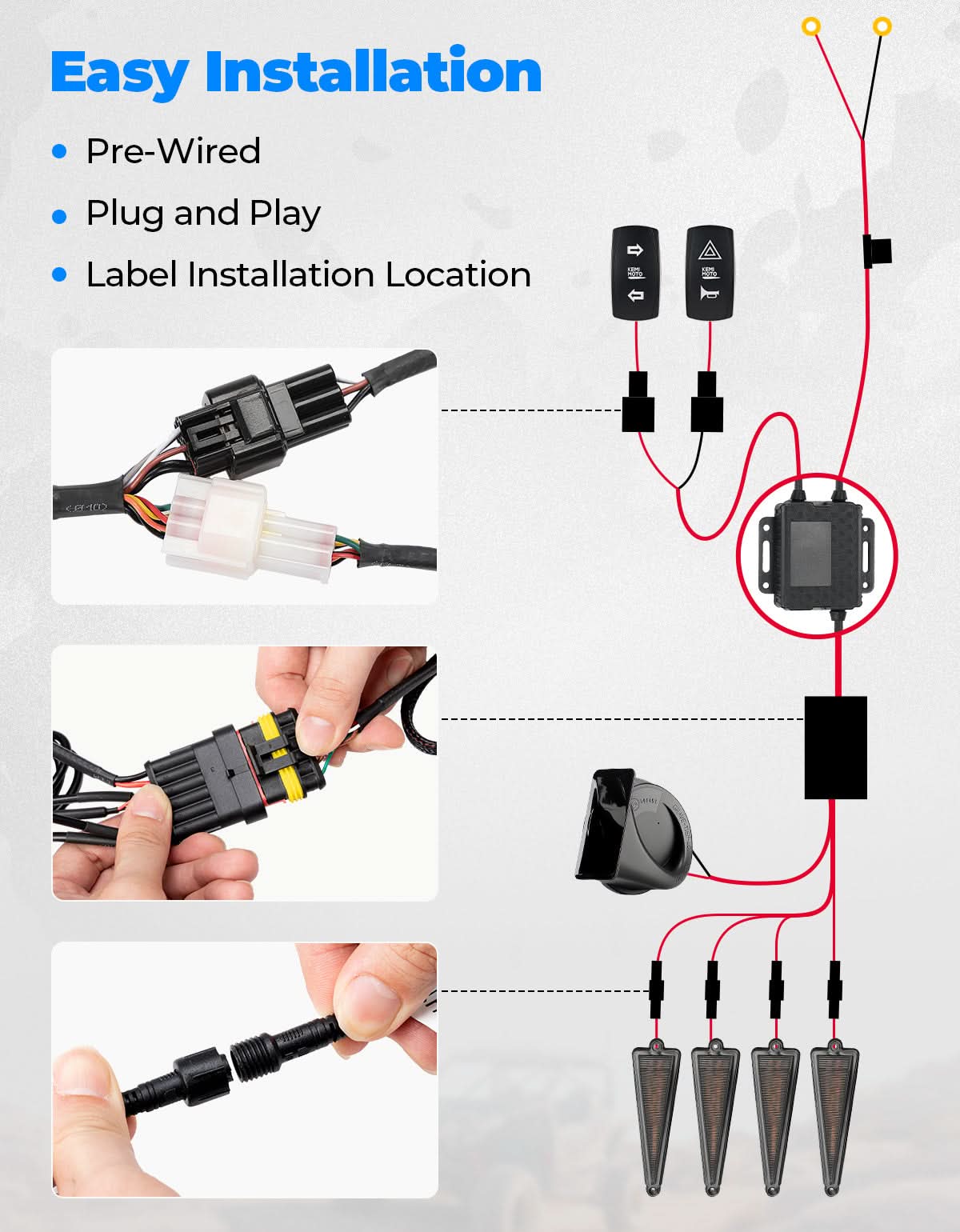 KEMIMOTO Kit Frecce UTV Ambra Clacson 110dB Plug&Play