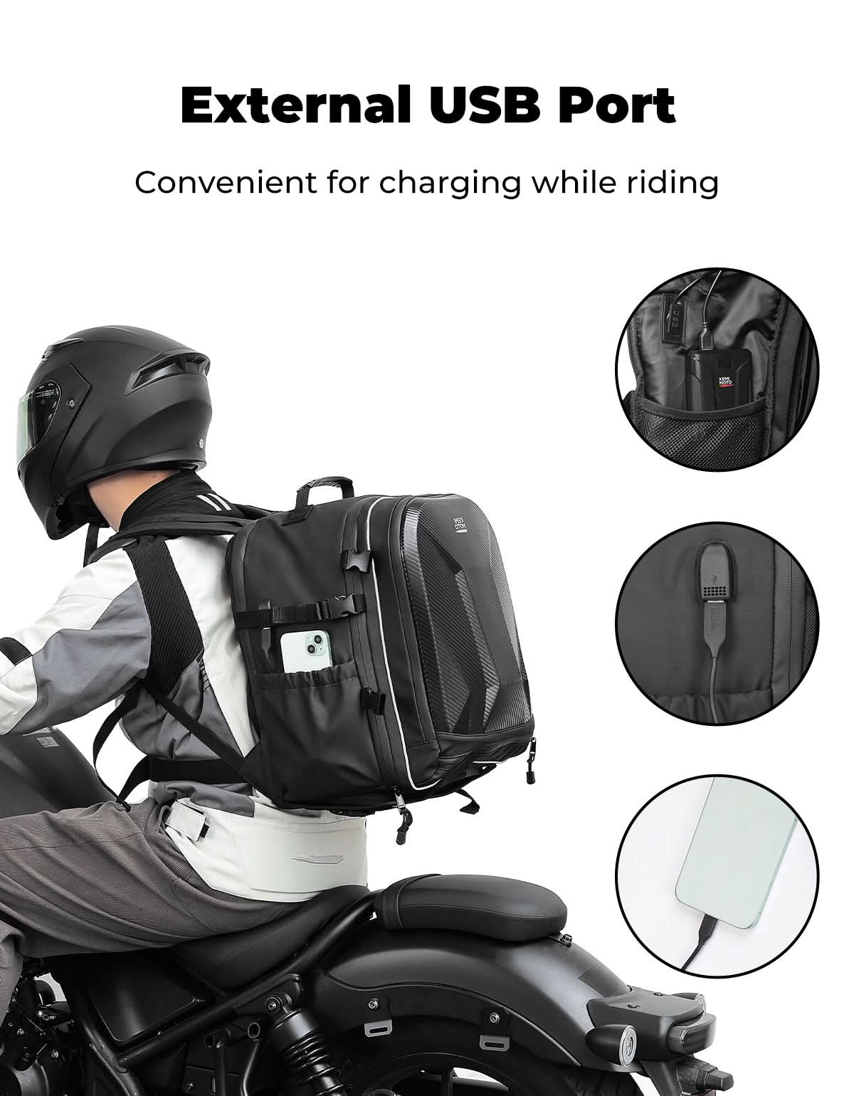 Kemimoto zaino moto rigido 40L porta casco USB