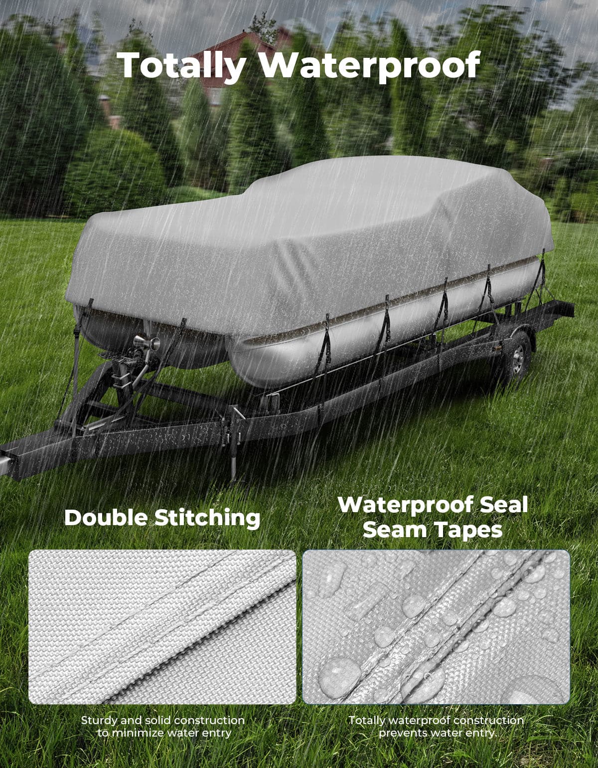 Kemimoto telo barca pontoon grigio 600D 21-24 ft impermeabile