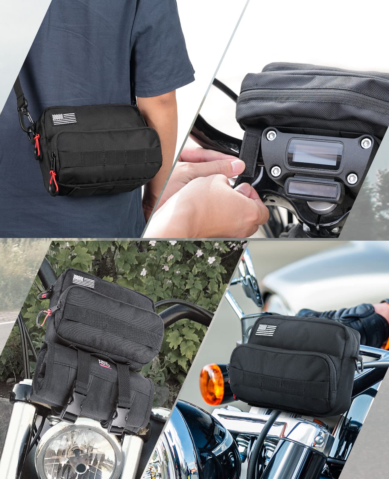 Kemimoto borsa manubrio moto cruiser nera con tracolla